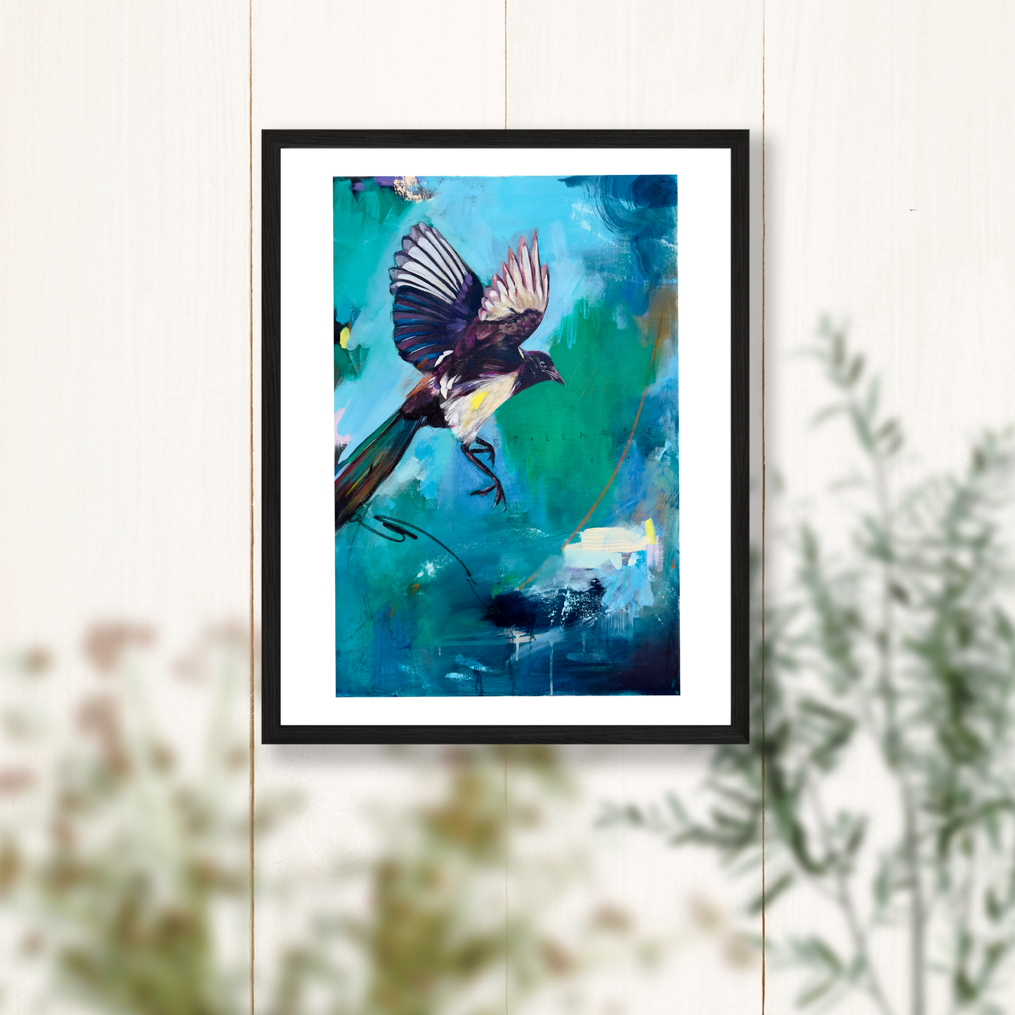 "Almost There" - Magpie Bird Painting Art Print - 11x14 inches