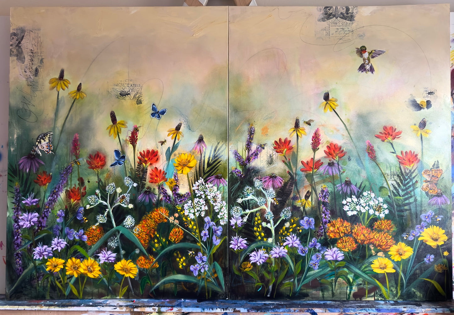 "Wild Beauty" - Oklahoma Flowers and Pollinators Painting Art Print - 11x14 inches