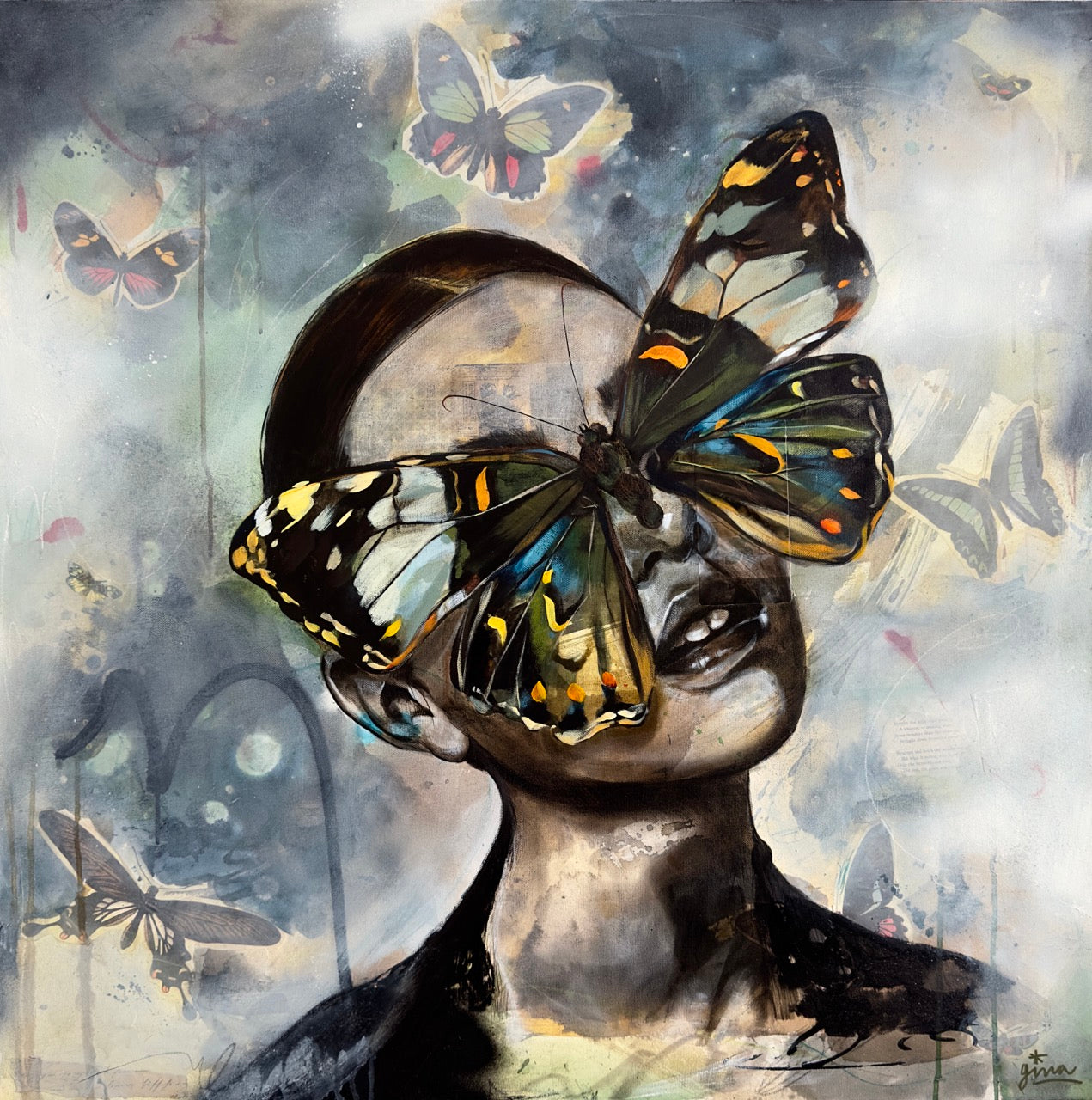 "Oasis" - Woman and Butterflies Original Artwork