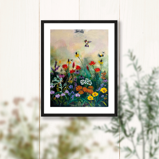 "Wild Beauty" - Oklahoma Flowers and Pollinators Painting Art Print - 11x14 inches