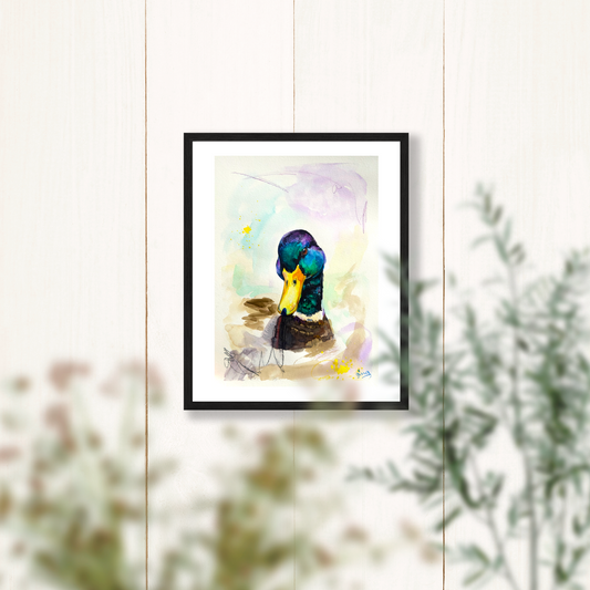 Watercolor Duck Art Print - 8x10 Inches