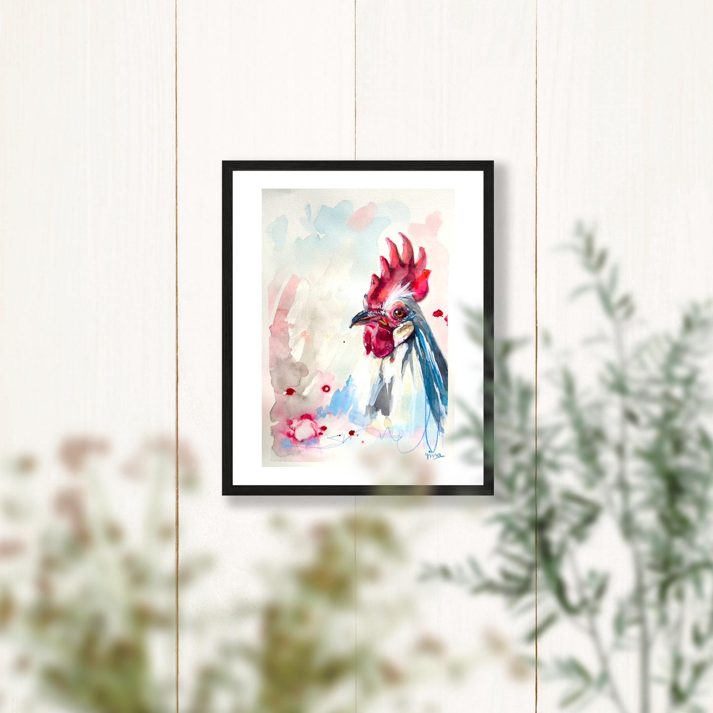 Watercolor Rooster Art Print - 8x10 Inches