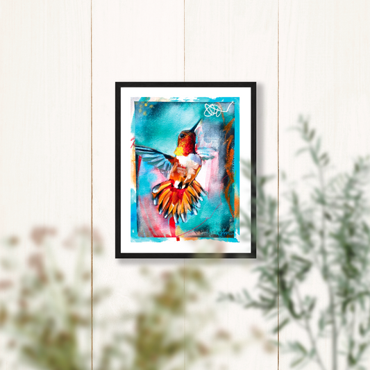 Orange Hummingbird Fine Art Print - 8x10 Inches