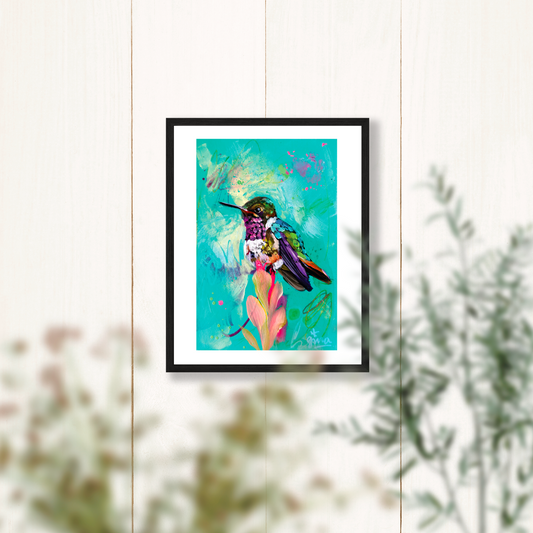 Baby Hummingbird Art Print - 8x10 Inches