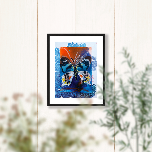 Dark Blue Butterfly Art Print - 8x10 Inches